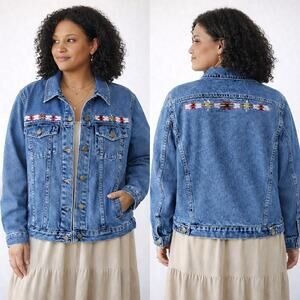 Cabela’s Vintage Denim Jacket Women L Western Embroidered Cotton Hong Kong